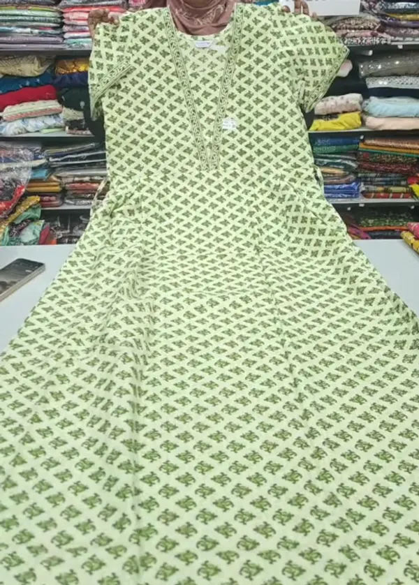 Pure Jaipur Cotton V-Neck Frock Maxi Nighty | NT3575